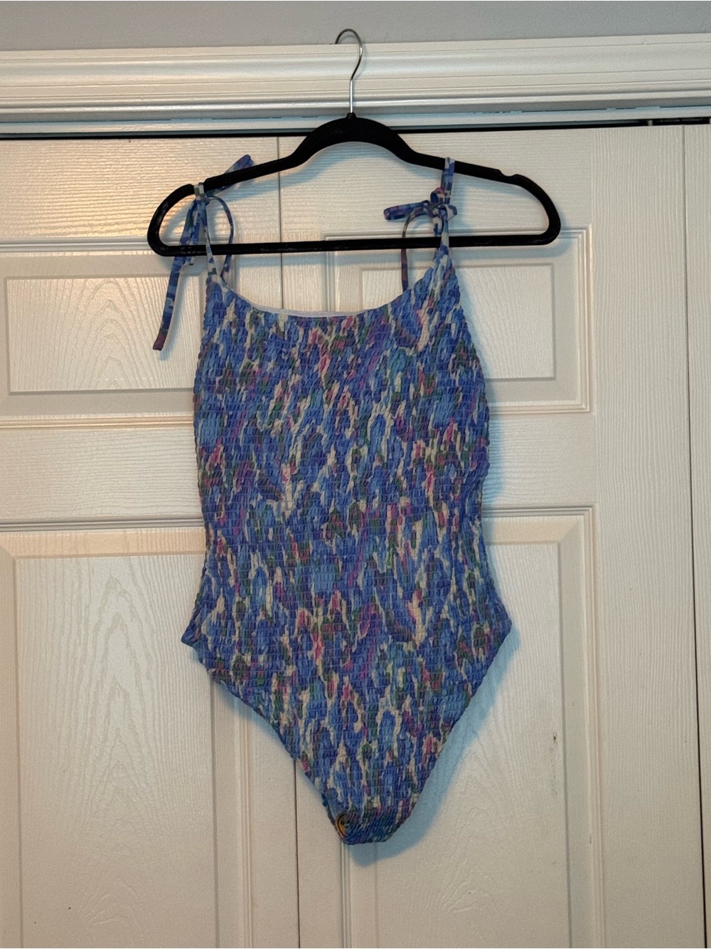 Smocked One-Piece Swimsuit in Multicolor Blue Print